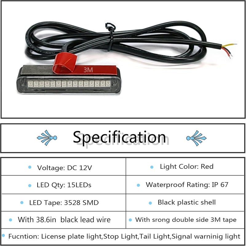 NBWDY 1Pcs 15 Red Leds Waterproof Motorcycle Led License Plate Light,Brake Stop Light,Tail Light,Trailer Light,Side Marker Light,Signal Warning Light for Motorcycle Scooter Bike ATV Car RV SUV - Image 4